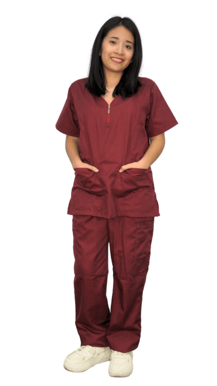 Uniforme médico completo para mujer de color vino Cod 1612 uniformes medico monterey