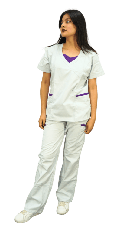 Uniforme médico completo para mujer de color blanco con bolsillo morado Cod 1511